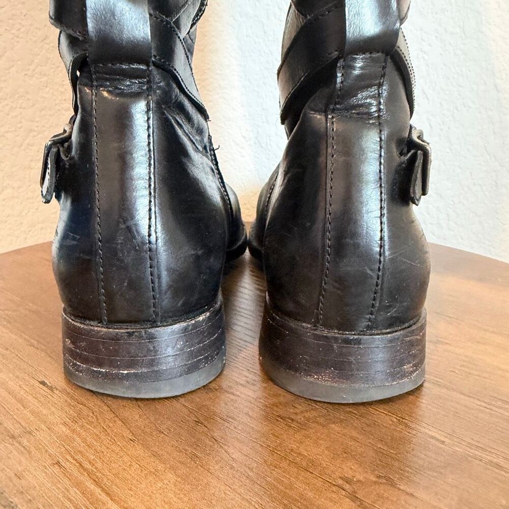 FRYE Black Leather Jordan Criss-Cross Strappy Tall Riding Boots Women's Size 6 - Picture 7 of 13